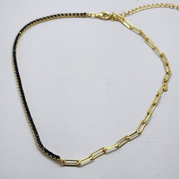 Brand New Sterling Silver 925 Blue Tennis Paper Clip Style Necklace - Picture 1 of 4